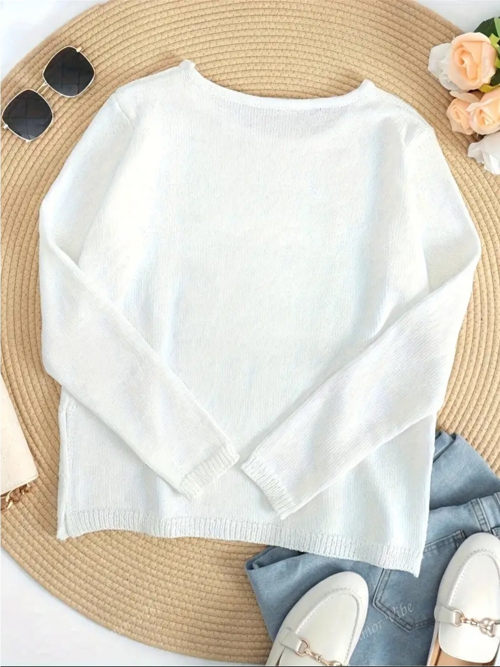 NWOT Women’s White Knit Sweater - 'Coffee Beach Repeat' Graphic, Multiple Sizes - Picture 2 of 6